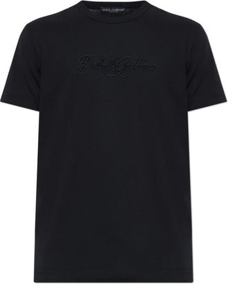 Dolce & Gabbana T-shirt met geborduurd logo - Heren - T-shirts - Blauw - XL - Katoen - Tops