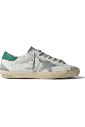 Golden Goose Super-Star Distressed Suede-Trimmed Leather Sneakers