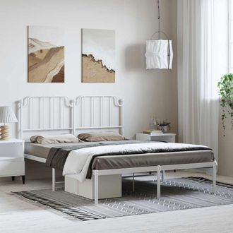vidaXL Estructura Cama Sin Colch&oacute;n Con Cabecero Metal Blanco 135x190cm Vidaxl