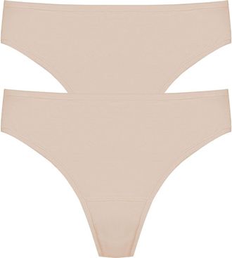 Natori Bliss Bare Cotton Thong 2-Pack in Lt. Mocha at Nordstrom, Size X-Large