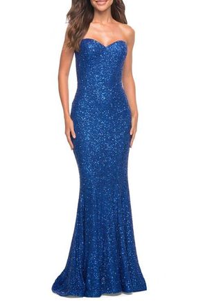 La Femme Strapless Sweetheart Luxe Sequin Gown in Royal Blue at Nordstrom, Size 00