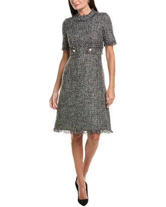 Teri Jon by Rickie Freeman Sparkle Tweed Fringe Trim A-Line Dress