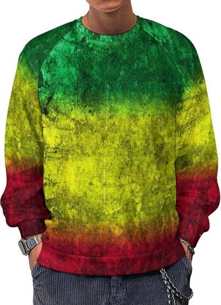Generic Red Yellow Green Rasta Flag Mens Crewneck Sweatshirt Pullover Long Sleeve Shirt Casual Top