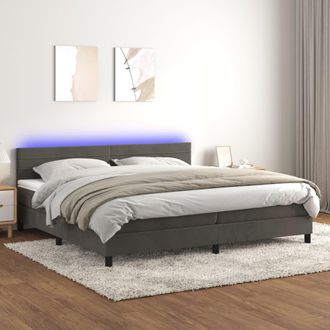 vidaXL Vidaxl - Cama Box Spring Colch&oacute;n Y Led Terciopelo Gris Oscuro 200x200 Cm