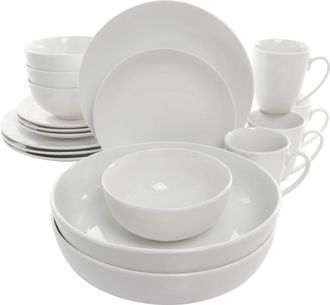 Elama Owen 18 Piece Porcelain Dinnerware Set with 2 Large Serving Bowls in White