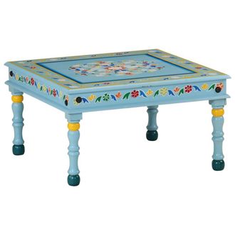 vidaXL Vidaxl - Mesa De Centro Madera Maciza De Mango Turquesa Pintada A Mano