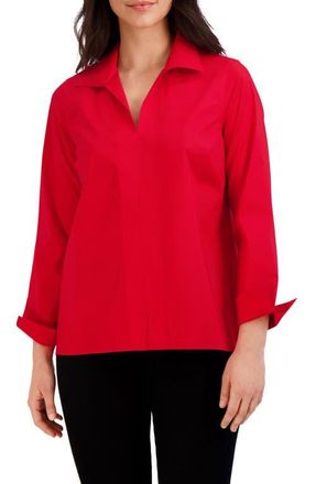 Foxcroft Agnes Split Cuff Popover Blouse in Simply Red at Nordstrom, Size X-Small