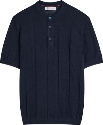Brunello Cucinelli Ribbed Linen-blend T-shirt - Navy - 52 (IT52 / XL)