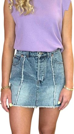 So Me Mini Skirt With Frayed Hem In Denim Blue