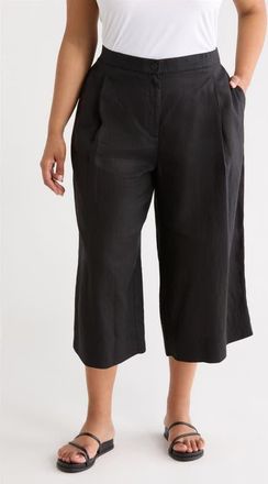 Eileen Fisher High Waist Organic Linen Crop Wide Leg Pants in Black at Nordstrom, Size 3 X