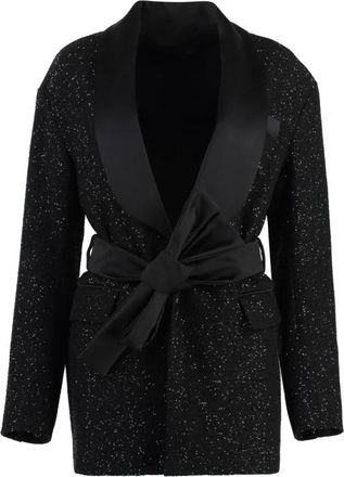 Max Mara Sequin Shawl Collar Blazer met Ceintuur - Dames - Jas met riem - Zwart - XS - Satijn - Jassen