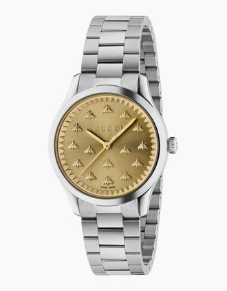 Gucci Womens Gucci YA1265035 G-Timeless Gold Dial Ladies Watch - Silver