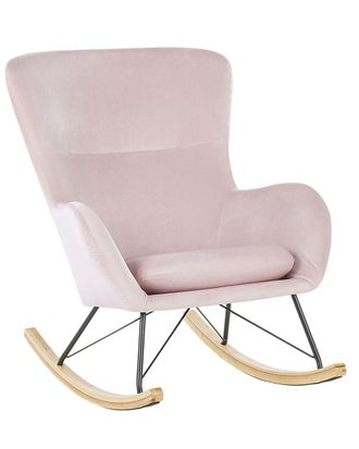 Beliani Mecedora terciopelo rosa