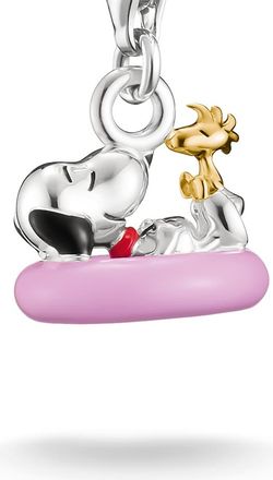 Thomas Sabo Peanuts charm Snoopy e Woodstock con salvagente, argento originale con placcatura in oro 18k, argento, rosso, nero, rosa