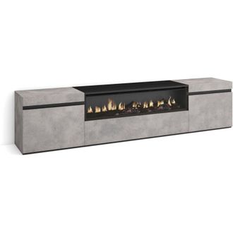 Skraut Home Mobile tv Soggiorno, Ampio spazio a disposizione, 200x45x35cm, Per tv fino a 80, Camino elettrico, Stile moderno, Grigio Cemento - Skraut Home