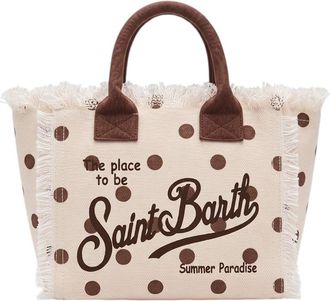 MC2 Saint Barth Classic Beige Canvas Tote with Polka Dot Accents