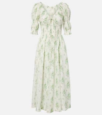 D&ocirc;en Ischia gathered floral cotton midi dress