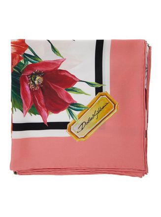 Dolce & Gabbana Multicolor Square Scarf With All-Over Floral Print In Silk Woman
