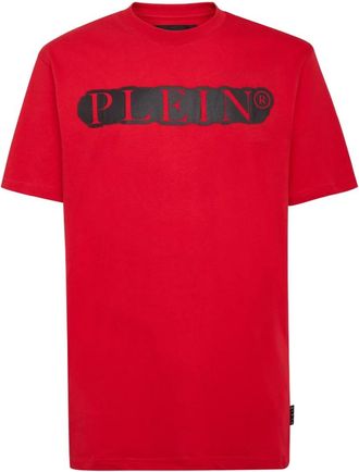 Philipp Plein Tops, Heren, Rood, 2Xl, Katoen, T-Shirt Ronde Hals Spray Effect Print