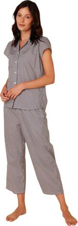 The Cats Pajamas Luxe Pima Capri Print Set in Classic Gingham Navy at Nordstrom, Size X-Small