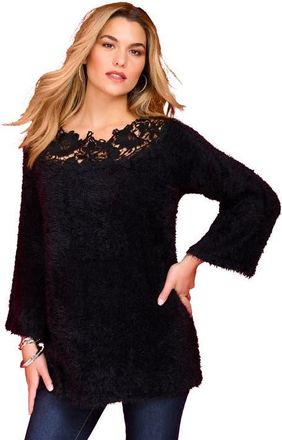 Roaman's Eyelash Lace Neck Sweater in Black at Nordstrom, Size 20