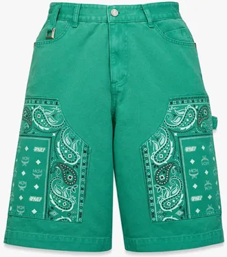 MCM Mcm X Kasina Bandana Monogram Shorts In Denim Jacquard