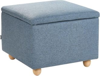 Beliani Storage Pouffe Blue Fabric Water-repellent Finish Upholstered Footstool with Storage Hallway Seat FERNDALE