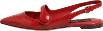 Dolce & Gabbana Red Leather Slingback Flats Sandals Womens Shoes