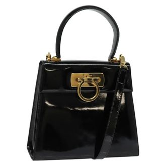 Ferragamo Gancini Convertible Top Handle Patent Leather Black Patent_Leather Handbag (Pre-Owned)
