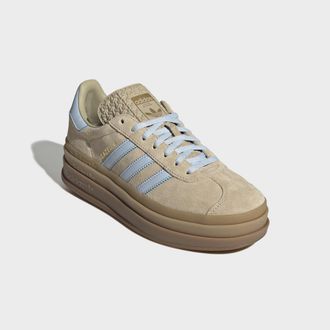 adidas Plateausneaker ADIDAS ORIGINALS GAZELLE BOLD, Damen, Gr. 38,5, stone khaki, crystal sky, gold metallic, Leder, Synthetik, Schuhe Plateausneaker