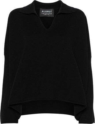Alanui Finest ribbed polo top - women - Cotton/Cashmere - L - Black