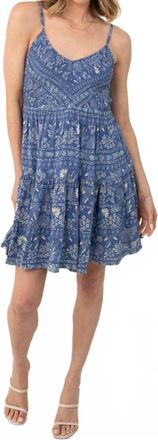Angie V Neck Smocked Bodice Printed Dress In Blue