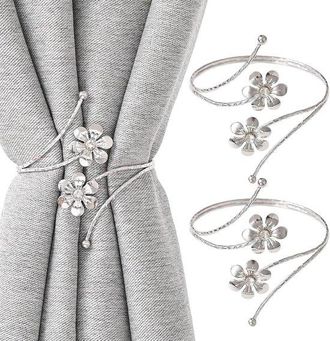 No Brand 2 Piezas De Sujetadores De Cortina De Metal Plateado Flexibles Con Forma De Flor, Soportes Decorativos Para Cortinas Para La Decoraci&oacute;n Del Hogar Y La