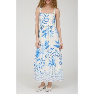 August Sky Scallop Trim Midi Dress in Ivory/Blue at Nordstrom Rack, Size Medium
