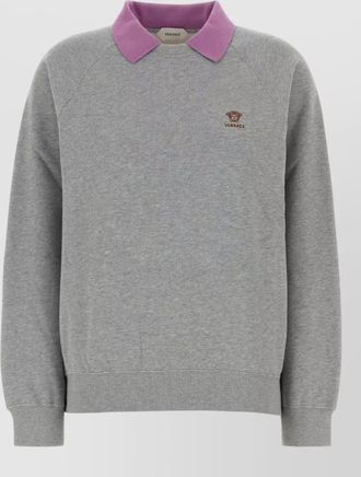 Versace cotton sweatshirt ribbed cuffs hem contrast collar