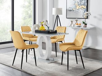 Furniturebox Giovani 4 Grey Dining Table & 4 Pesaro Black Leg Chairs in Mustard