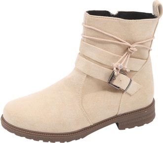 Generic Ladies Ankle Boots Suede Counky Heel Lace Up Zipper Shoe Low Cut Round Toe Ladies Bootie Anti-Slip Solid Color Classic Ankle Boot Fall Winter Retro La