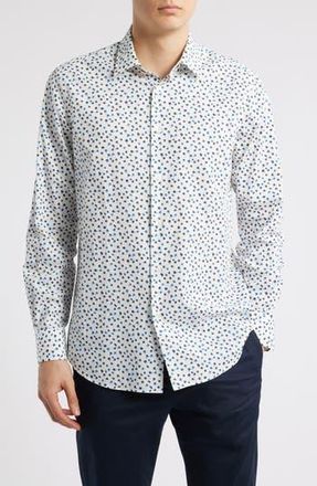 Paul Smith Tailored Fit Floral Organic Cotton Dress Shirt in White at Nordstrom Rack, Size 18.5