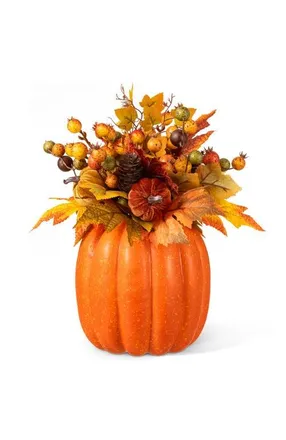 Glitzhome 15H Fall Velvet Pumpkin, Pinecone & Berry Centerpiece Table Decor in Orange at Nordstrom