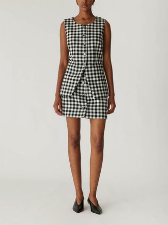 Rebecca Taylor Philippa Check Button Front Vest in Black Combo at Nordstrom, Size 00