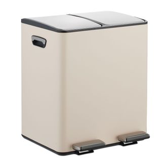 Relaxdays Relaxdays - Cubo Basura Doble, 2 Compartimentos 15 Litros C/u, Botes Interiores Extra&iacute;bles, Pedal, Cocina, Beige/plateado