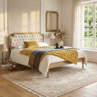Robin des Bois Cama de dos plazas 140 x 190 estilo rom&aacute;ntico en roble y marr&oacute;n