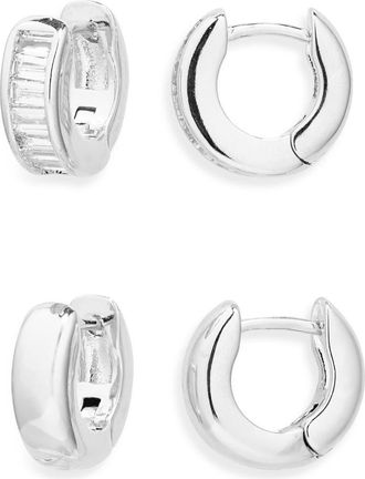 Nordstrom Set of 2 Chubby Huggie Hoop Earrngs in Clear- Silver at Nordstrom