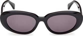 Max Mara 53mm Oval Sunglasses in Black /Pale Gold /Smoke at Nordstrom