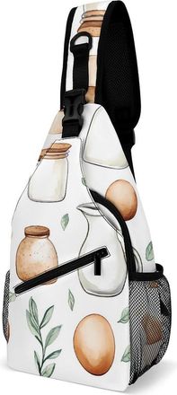 Generic Breakfast Eggs Milk Toast Unisex Shoulder Bags Casual Crossbody Chest Bag Sling Backpack for Hiking Cycling Travel