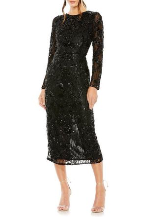 Mac Duggal High Neck Long Sleeve Embellished Dress in Black at Nordstrom, Size 12