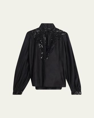 Kobi Halperin Harper Sequin Lace-Yoke Blouse
