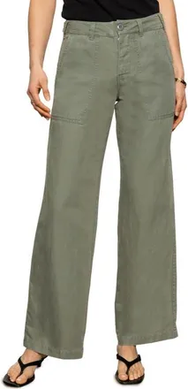 Sanctuary Wide Leg Linen Blend Pants in Dark Spruce at Nordstrom, Size 28