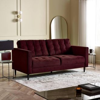 Furniturebox Jade 3-Seater Soft Touch Velvet Sofa With Solid Wood Frame in Maroon