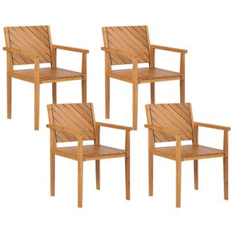 Beliani Beliani - Conjunto De 4 Sillas De Jard&iacute;n De Madera De Acacia Clara Reposabrazos Baratti